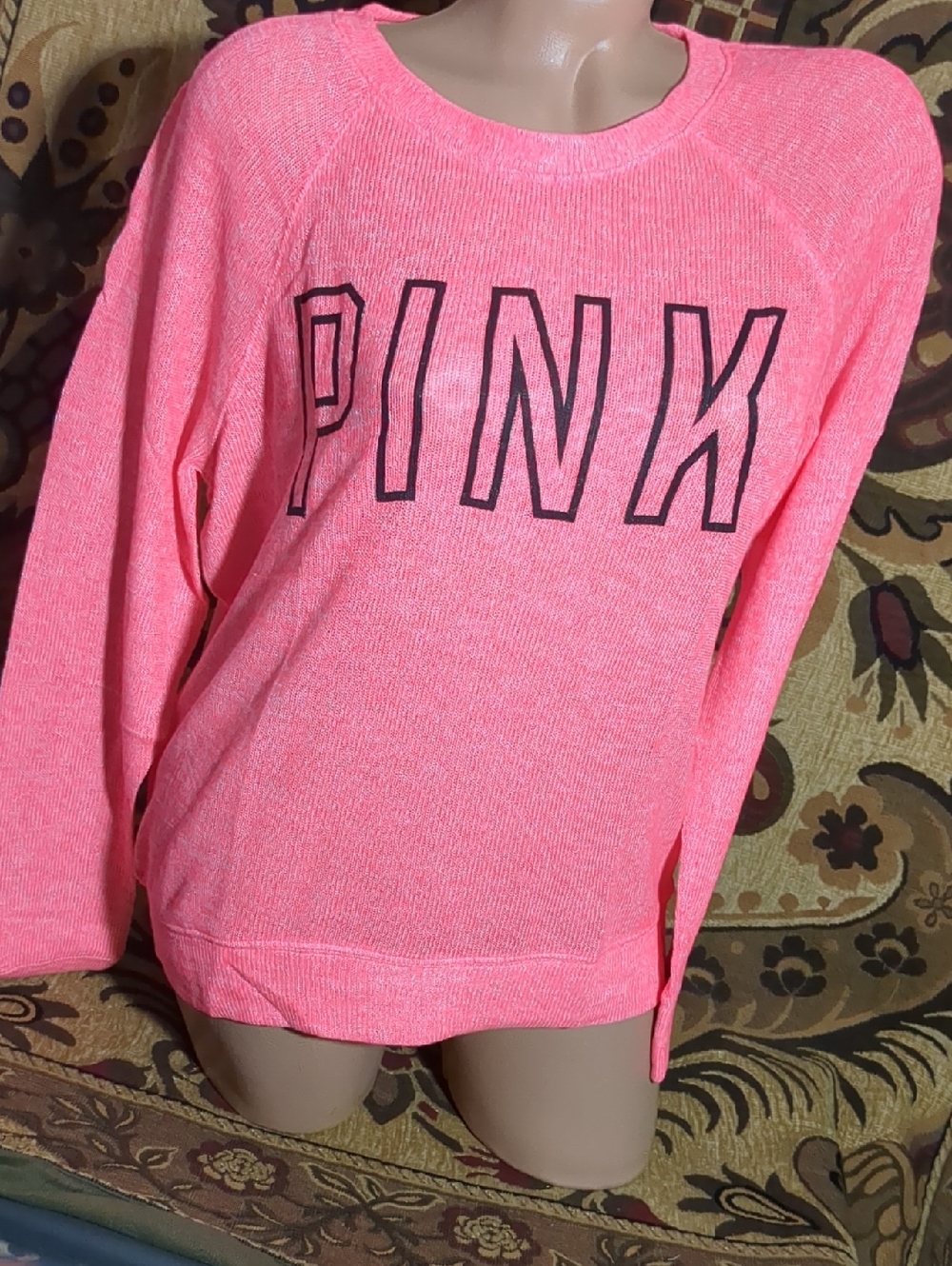 PINK Victoria's Secret Long Sleeve Knit Top -Coral Pink